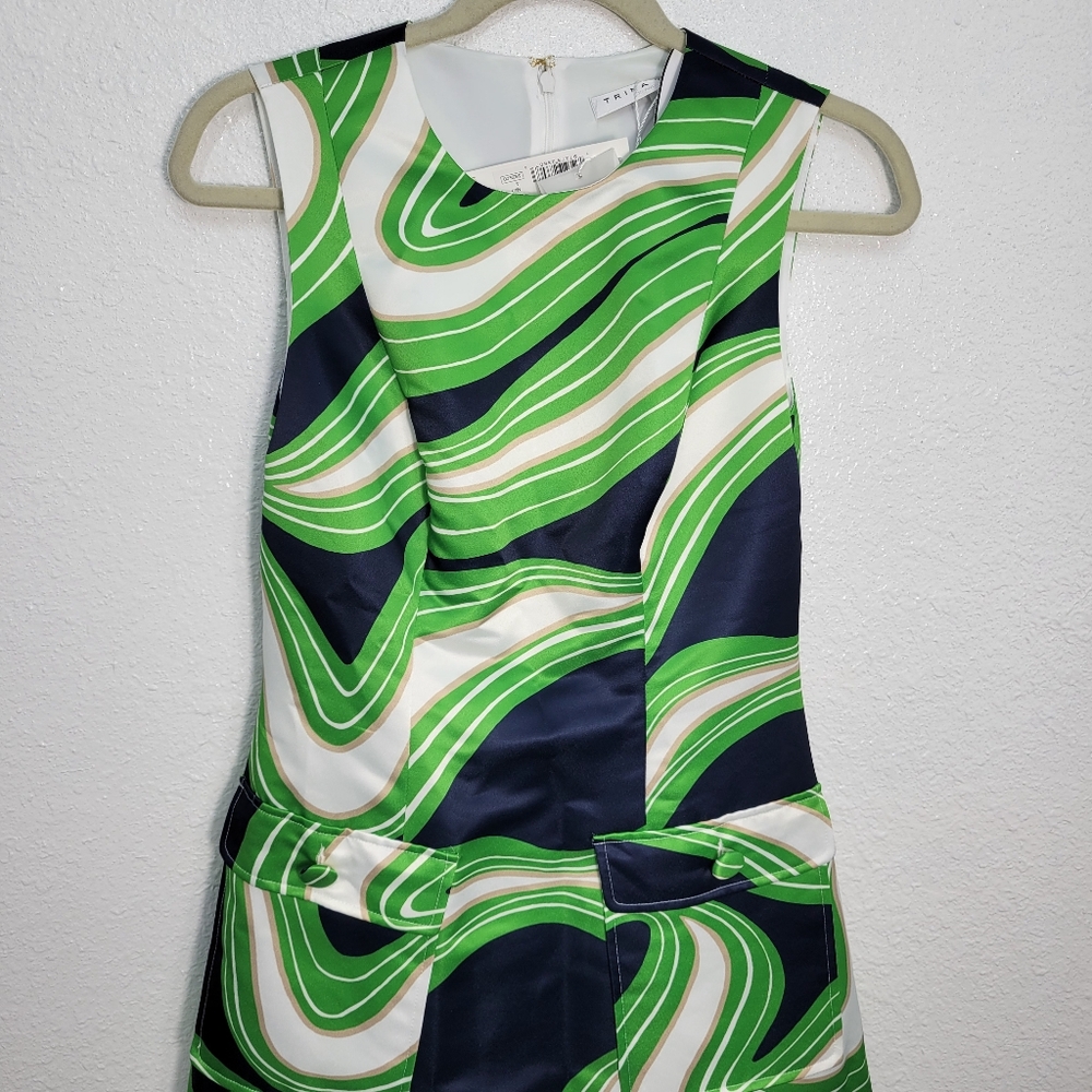 TRINA TURK Guinevere Dress Mod Retro Print Size 4 NWT $628 Retail Blue Green - Picture 5 of 7